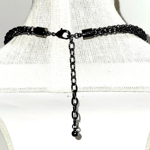 Rhinestone Necklace Chain, Adjustable Length Pewter-tone, New - Picture 2 of 7